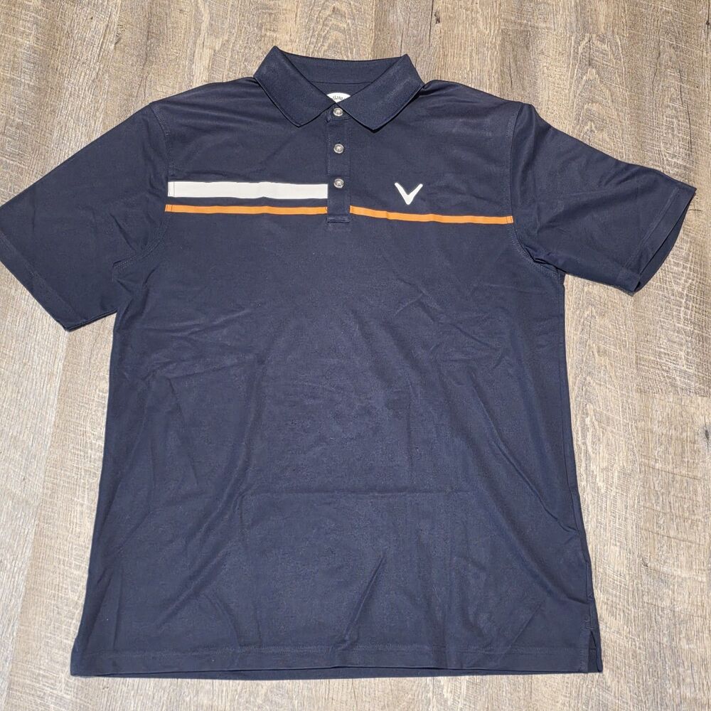 Callaway Men's Short Sleeve Polo Golf Shirt Logo Polyester 3 Button Collared